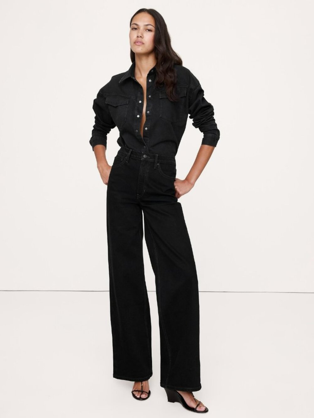 Banana Republic XS Extra Small Denim Western Shirt Black NWT! #827173